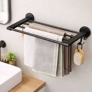 Elegantna polica i držač peškira za kupatilo - CRNA BOJA