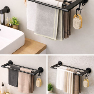 Elegantna polica i držač peškira za kupatilo - CRNA BOJA