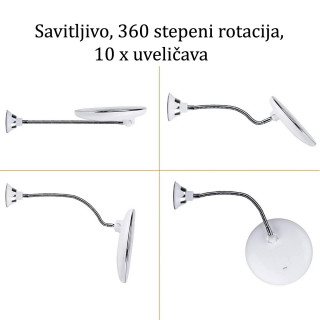 Fleksibilno dodatno LED ogledalo za šminkanje sa zumom 10x