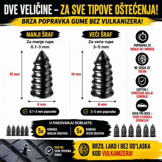 Magični šrafovi za gume - Popravi gumu za 30 sekundi – bez vulkanizera!