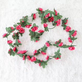 ALL PINK Vine Rose - venac veštačkih ruža u pink boji sa zelenilom