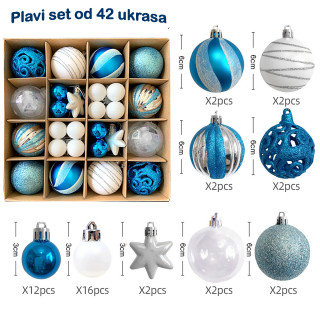White-Blue Shine set - 42 magična ukrasa za jelku u plavim i belim nijansama