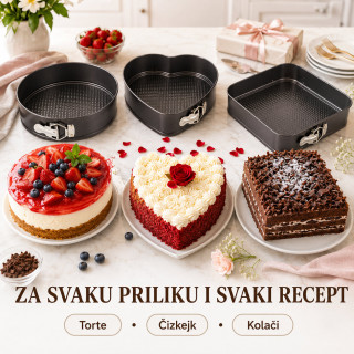 Set od 3 springform kalupa za torte i kolače – okrugli, kvadratni i srce