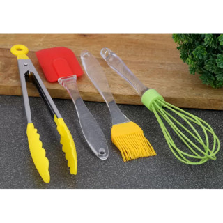 4u1 kulinarski set - žica za mućenje, špatula, hvataljka i silikonska četkica