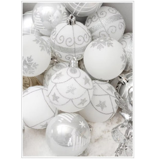 Silver Glow - Set od 6 srebrnih ukrasnih kugli za jelku sa svetlucavim šarama
