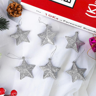 Silver stars - Set od 6 SREBRNIH zvezda ukrasa za jelku
