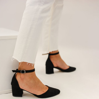 Ženske velur-crne sandale sa zatvorenim prstima i nižom štiklom CEMAY-101 BLK VEL