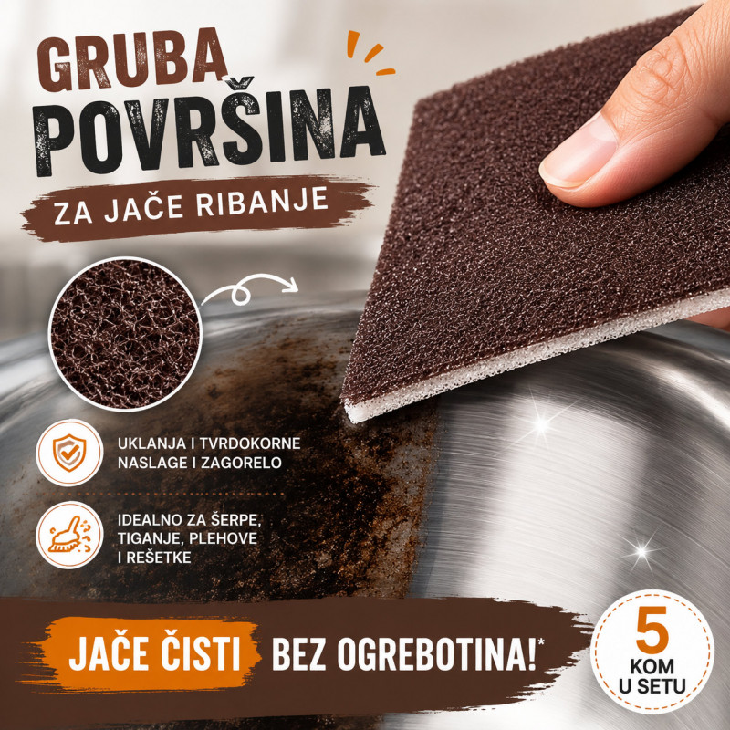 Set 5 grubih sunđera za šerpe, tiganje i tvrdokorne naslage - Scrub Sponge