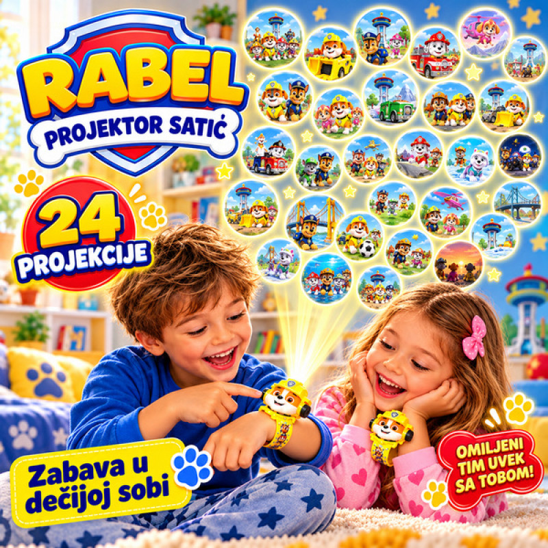 Patrolne Šape Rabel Projektor - Dečiji Digitalni Sat sa 24 Projekcije Patrolnih Šapa