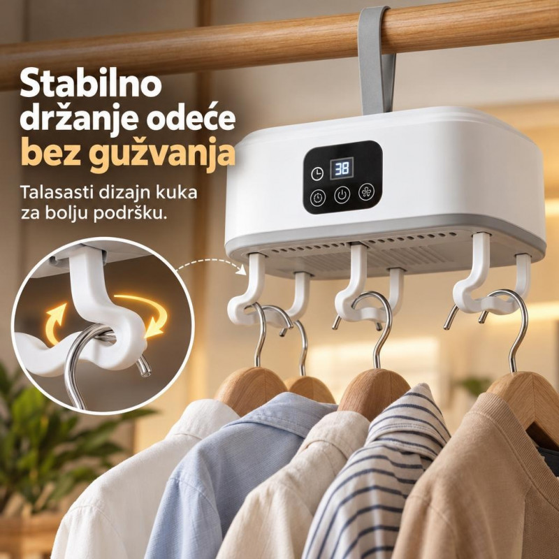 Prenosivi sušač odeće sa kukama i digitalnim ekranom