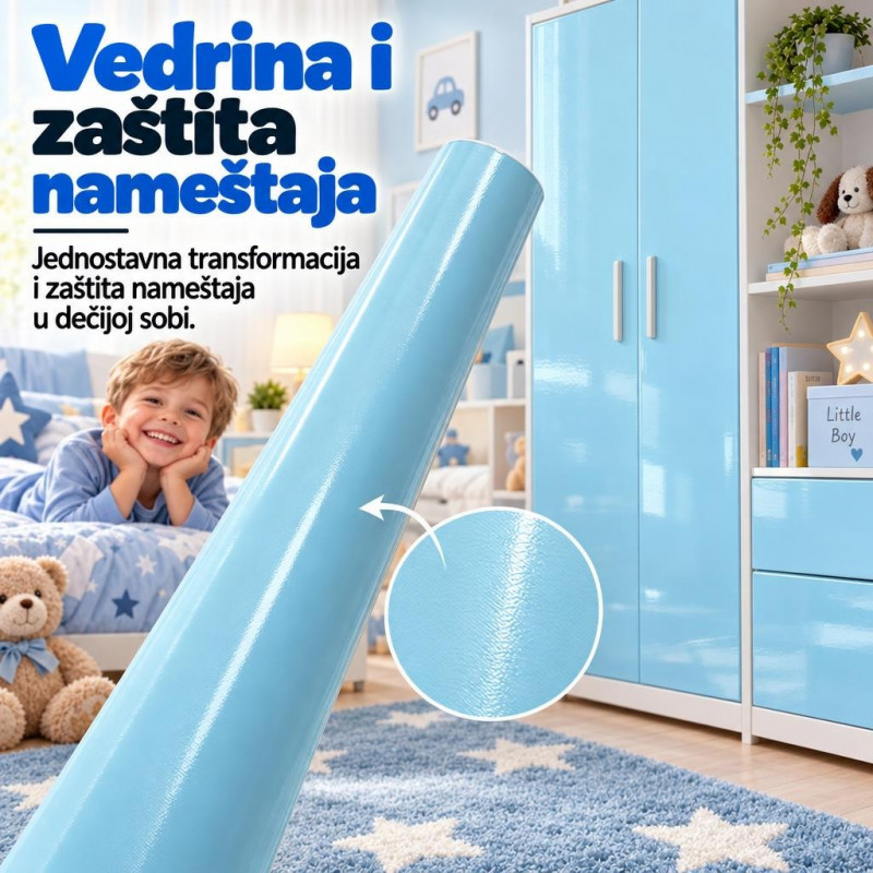 Sjajna vinil tapeta za nameštaj dečije sobe - Nežna plava dezen 2m rolna