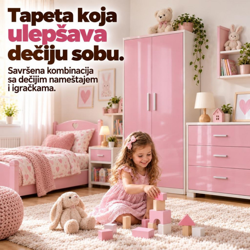 Sjajna vinil tapeta za nameštaj dečije sobe - Nežna roze dezen 2m rolna