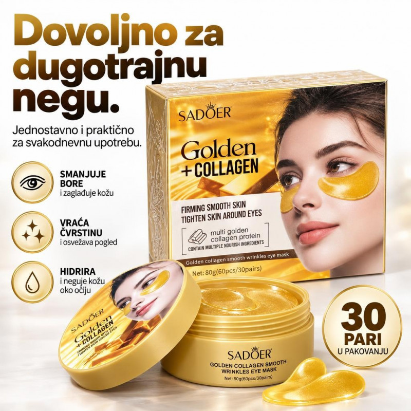 Sadoer Golden + Collagen Maska Za Kožu Oko Očiju 30 pari