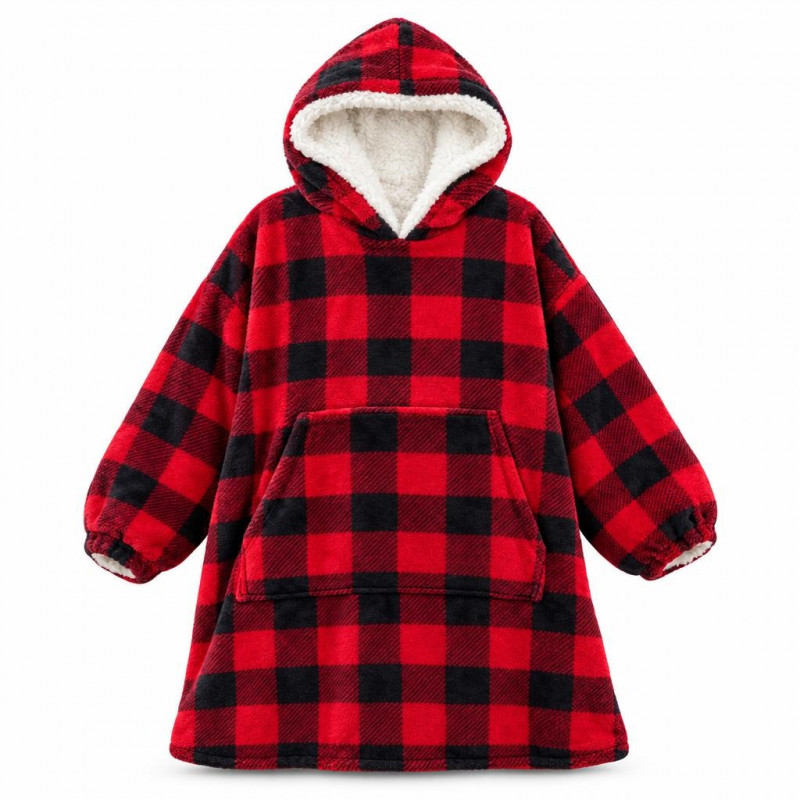 Blanket Hoodie - Duks Ćebe sa rukavima Karirano Crveno