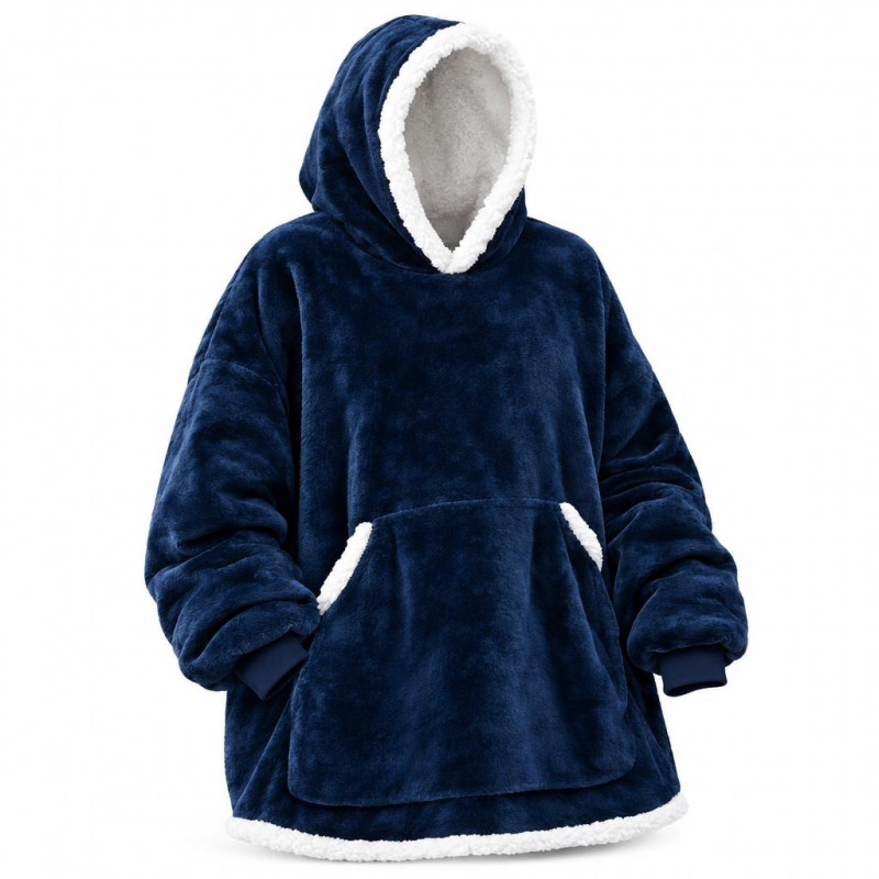 Duks Hoodie - Mekani plišani duks-ćebe sa kapuljačom - Teget