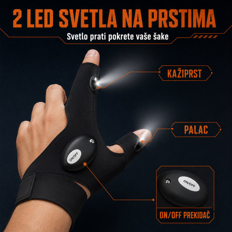 LED rukavica sa svetlom na prstima – za rad slobodnim rukama