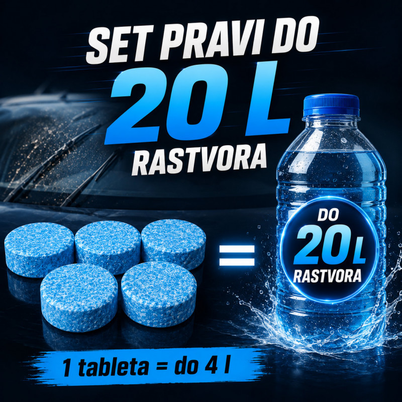 Set 5 tableta za tečnost za brisače – do 20l rastvora za čistu šoferku