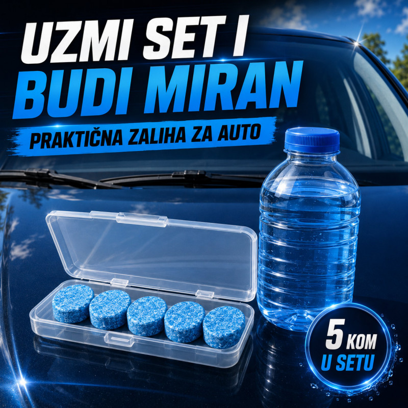 Set 5 tableta za tečnost za brisače – do 20l rastvora za čistu šoferku