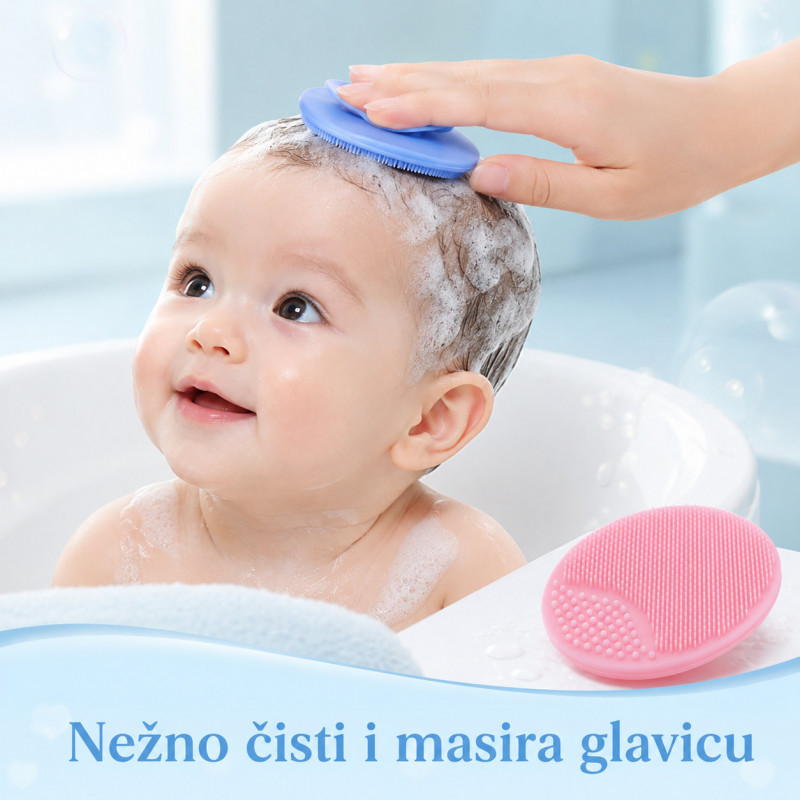 Set 2 silikonske četkice za bebinu glavicu – nežno kupanje i temenjača