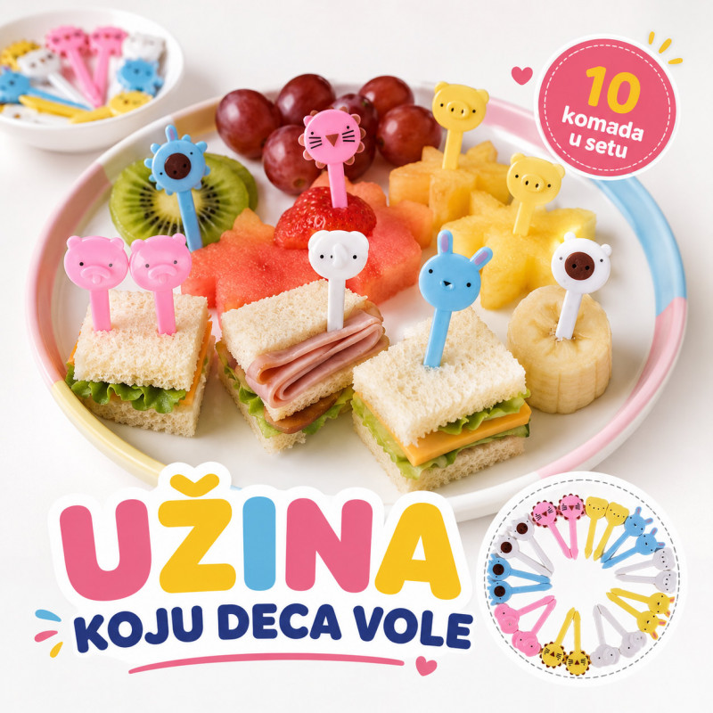 Mini viljuškice za decu – šareni pikeri za voće i užinu 10 komada