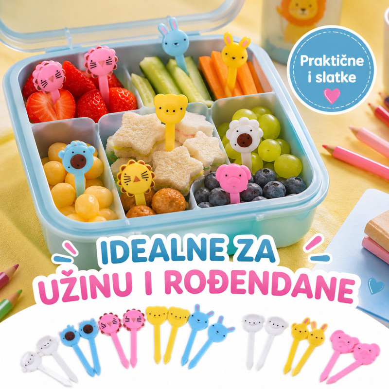Mini viljuškice za decu – šareni pikeri za voće i užinu 10 komada