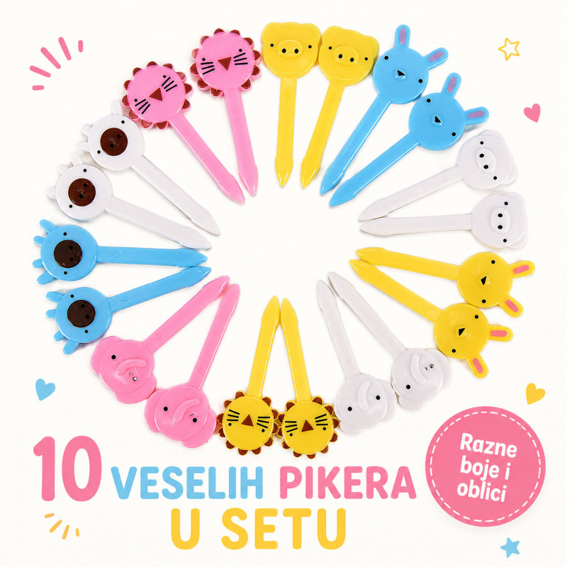 Mini viljuškice za decu – šareni pikeri za voće i užinu 10 komada