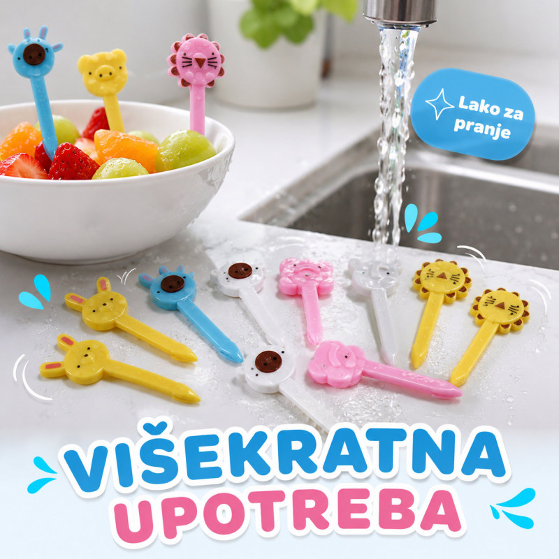 Mini viljuškice za decu – šareni pikeri za voće i užinu 10 komada