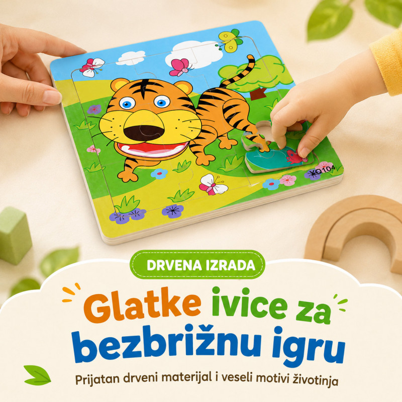 Drvena slagalica za decu sa životinjama – edukativne puzzle 9 delova