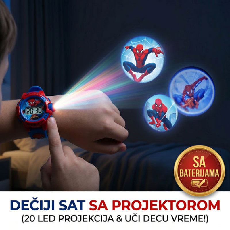 Spajdermen Digitalni Projektor za Dečake - Sat sa 20 LED Projekcija
