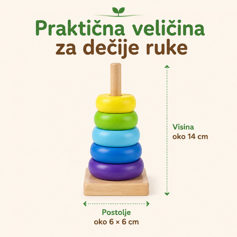 Dindolino drvena edukativna kula sa prstenovima za bebe i decu