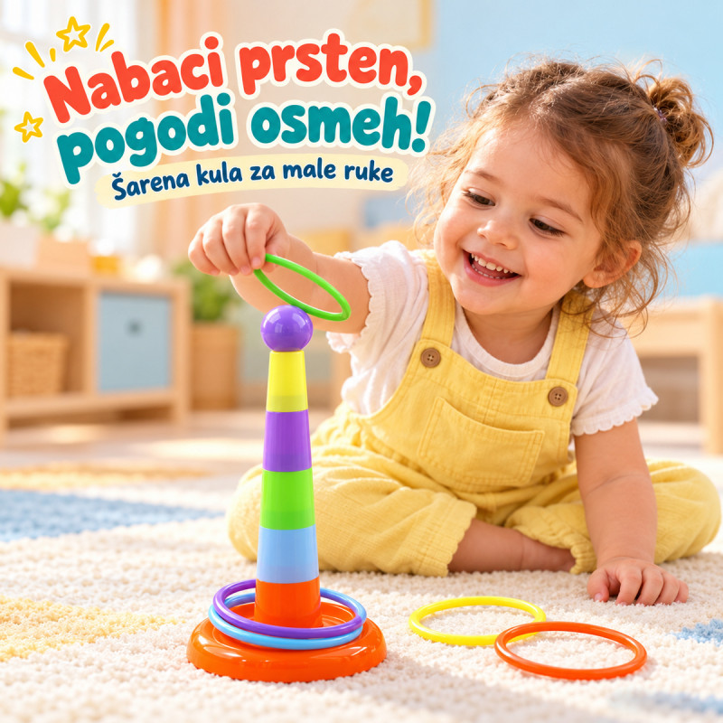 Dečija igračka - Šarena kula sa prstenovima za nabacivanje 
