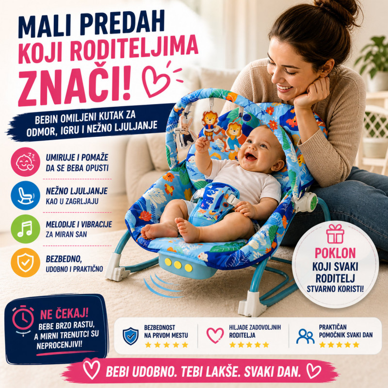 Ljuljaška za bebe Blue Jungle Comfort – Umiruje, Ljulja i Zabavlja