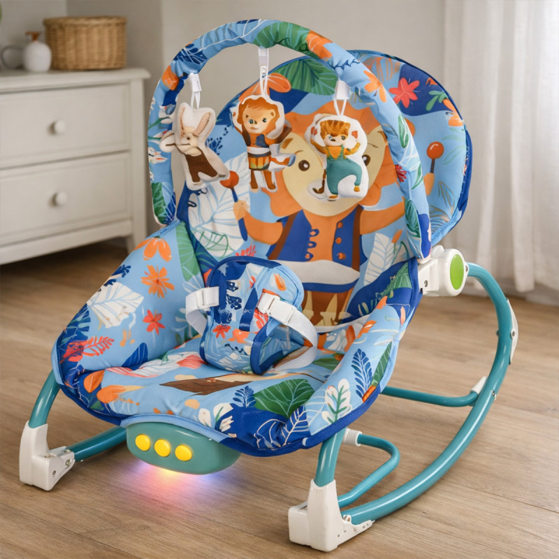 Blue Jungle Comfort Rocker - ležaljka ljuljalica za bebe plavih nijansi sa životinjama