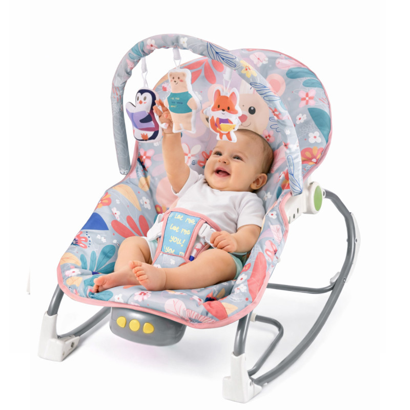 Pink Baby Comfort Rocker - ležaljka ljuljalica za bebe roze nijansi sa životinjama