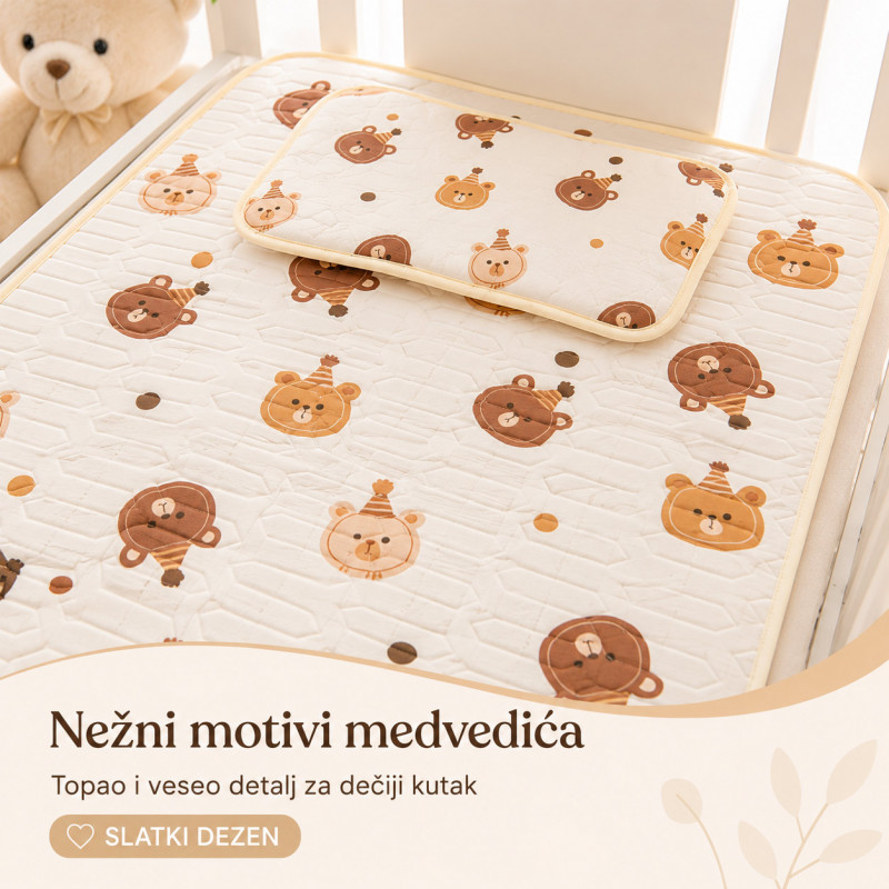 Prozračna letnja podloga za krevetac 120x60 cm sa jastučnicom – motiv medvedića