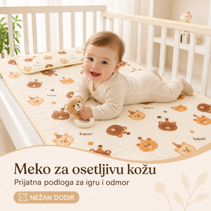 Prozračna letnja podloga za krevetac 120x60 cm sa jastučnicom – motiv medvedića