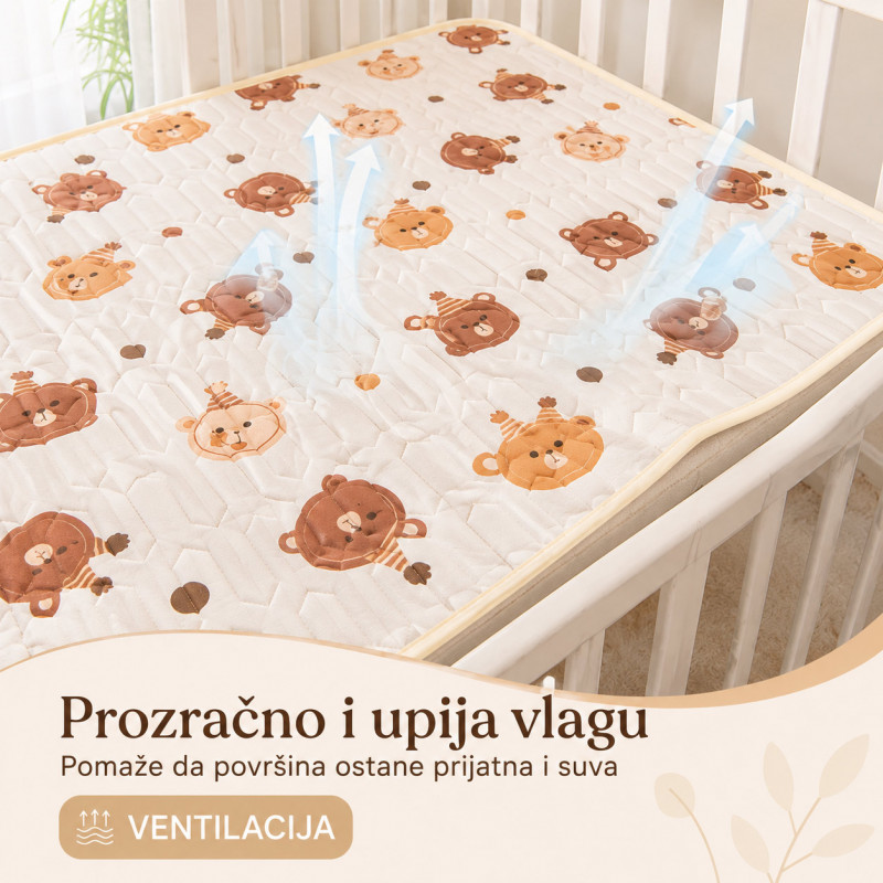 Prozračna letnja podloga za krevetac 120x60 cm sa jastučnicom – motiv medvedića