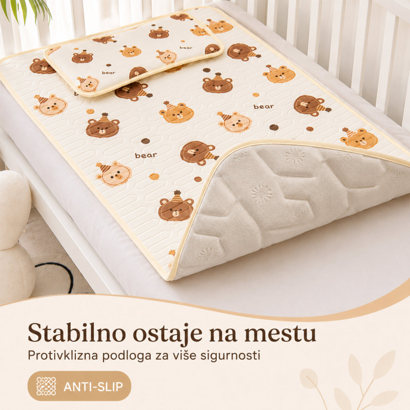Prozračna letnja podloga za krevetac 120x60 cm sa jastučnicom – motiv medvedića