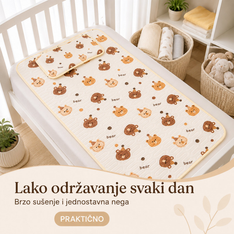 Prozračna letnja podloga za krevetac 120x60 cm sa jastučnicom – motiv medvedića