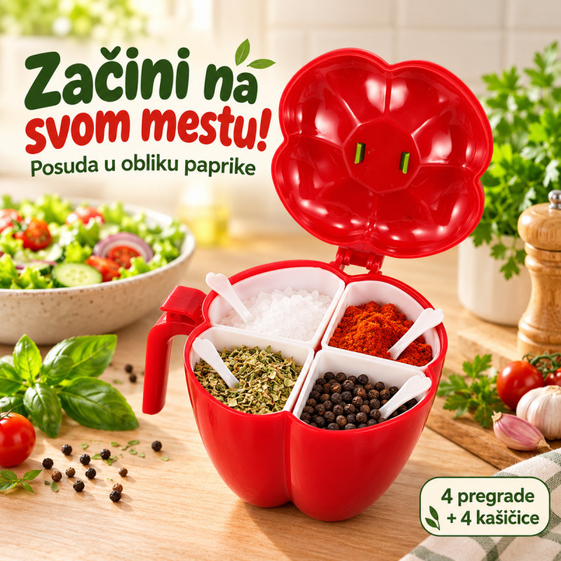 Posuda za začine u obliku paprike + 4 kašičice
