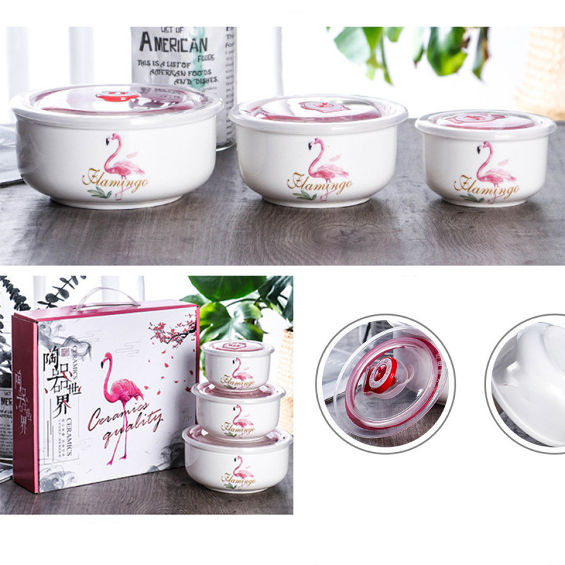 Flamingo set keramičkih činija u poklon pakovanju