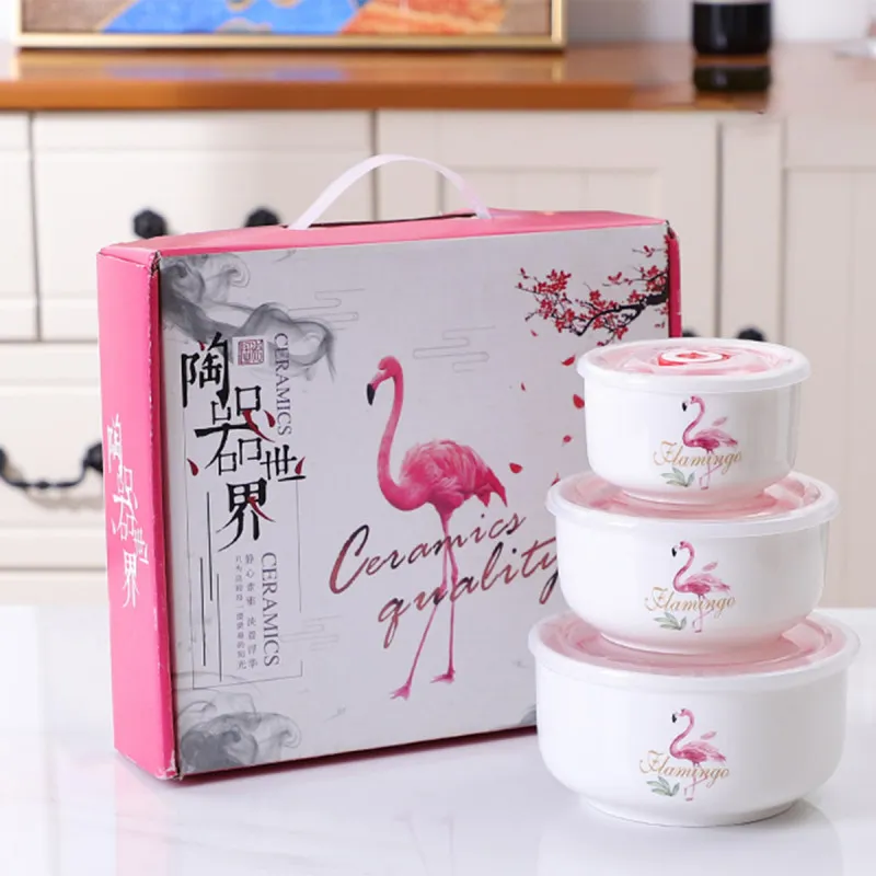 Flamingo set keramičkih činija u poklon pakovanju