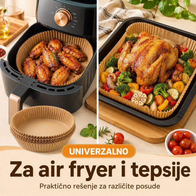 Papirne korpice Pek Papir za Air Fryer i tepsije – Manje ribanja posle pečenja, 40 komada