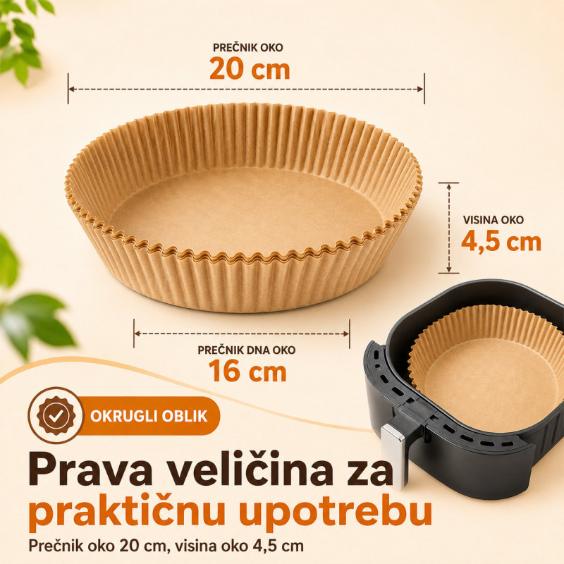 Papirne korpice Pek Papir za Air Fryer i tepsije – Manje ribanja posle pečenja, 40 komada
