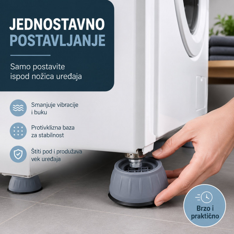 Podmetači protiv vibracija za veš mašinu – mirnija centrifuga bez pomeranja -Set od 4 podmetača