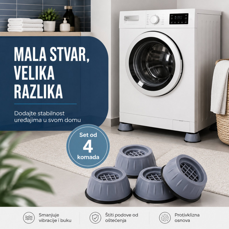 Podmetači protiv vibracija za veš mašinu – mirnija centrifuga bez pomeranja -Set od 4 podmetača