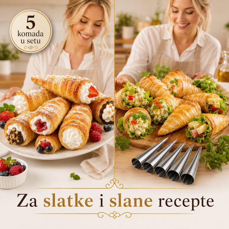 Set 5 kalupa za šam rolne, kanole i kornete – za domaća punjena peciva