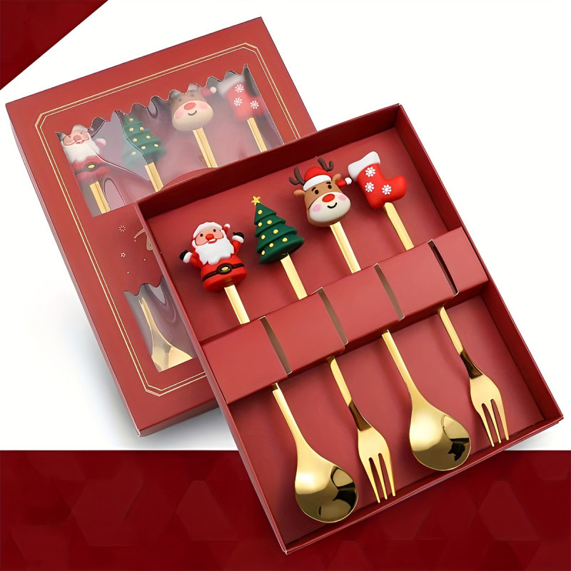 Zlatni novogodišnji set viljuškica i kašičica za čarobnu trpezu