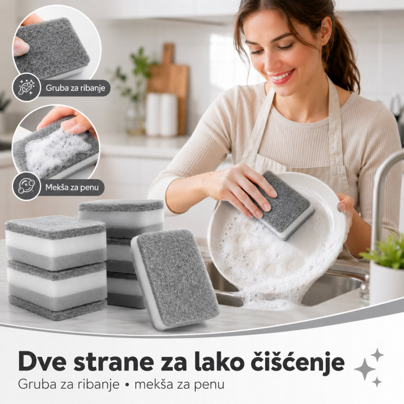 Set 5 dvostranih sunđera za sudove i tvrdokornu prljavštinu