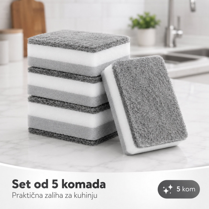 Set 5 dvostranih sunđera za sudove i tvrdokornu prljavštinu